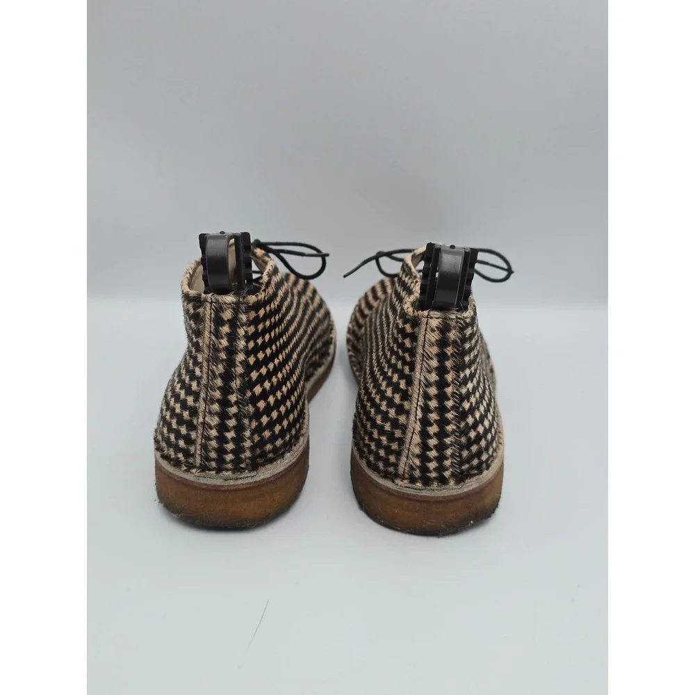 Handcrafted Houndstooth Pony Hair Desert Boots Mens Black Tan Crepe Sole YMC